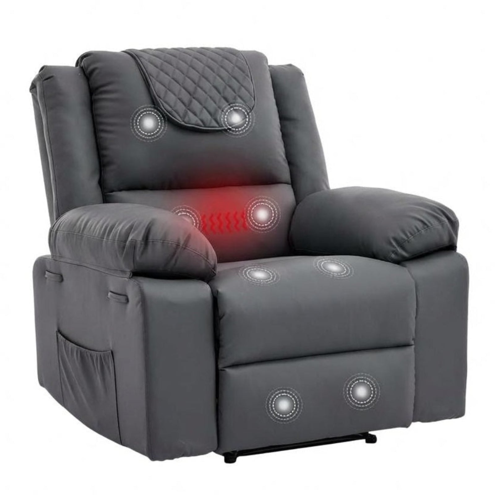Garvee Manual Massage Recliner Chair with Heating for Adult, PU Leather Recliner Chairs Single Sofa with Side Storage Pockets and Remote Control, Suitable for Living Room/Bedroom, Gray