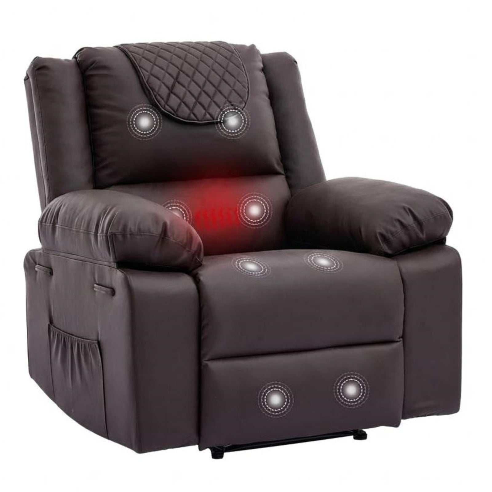 Garvee Manual Massage Recliner Chair with Heating for Adult, PU Leather Recliner Chairs Single Sofa with Side Storage Pockets and Remote Control, Suitable for Living Room/Bedroom, Coffee