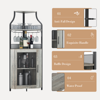 Garvee Corner Wine Bar Rack Cabinet with Detachable Wine Rack, Bar Cabinet with Glass Holder and Mesh Door, Liquor Coffe Bar Cabinet with Adjustable Shelves, ‎Grey