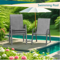 Garvee Outdoor Stackable Chairs Set of 4 - Patio Dining Sling Chairs with Textilene Fabric for Patio, Deck, Backyard, Light Grey