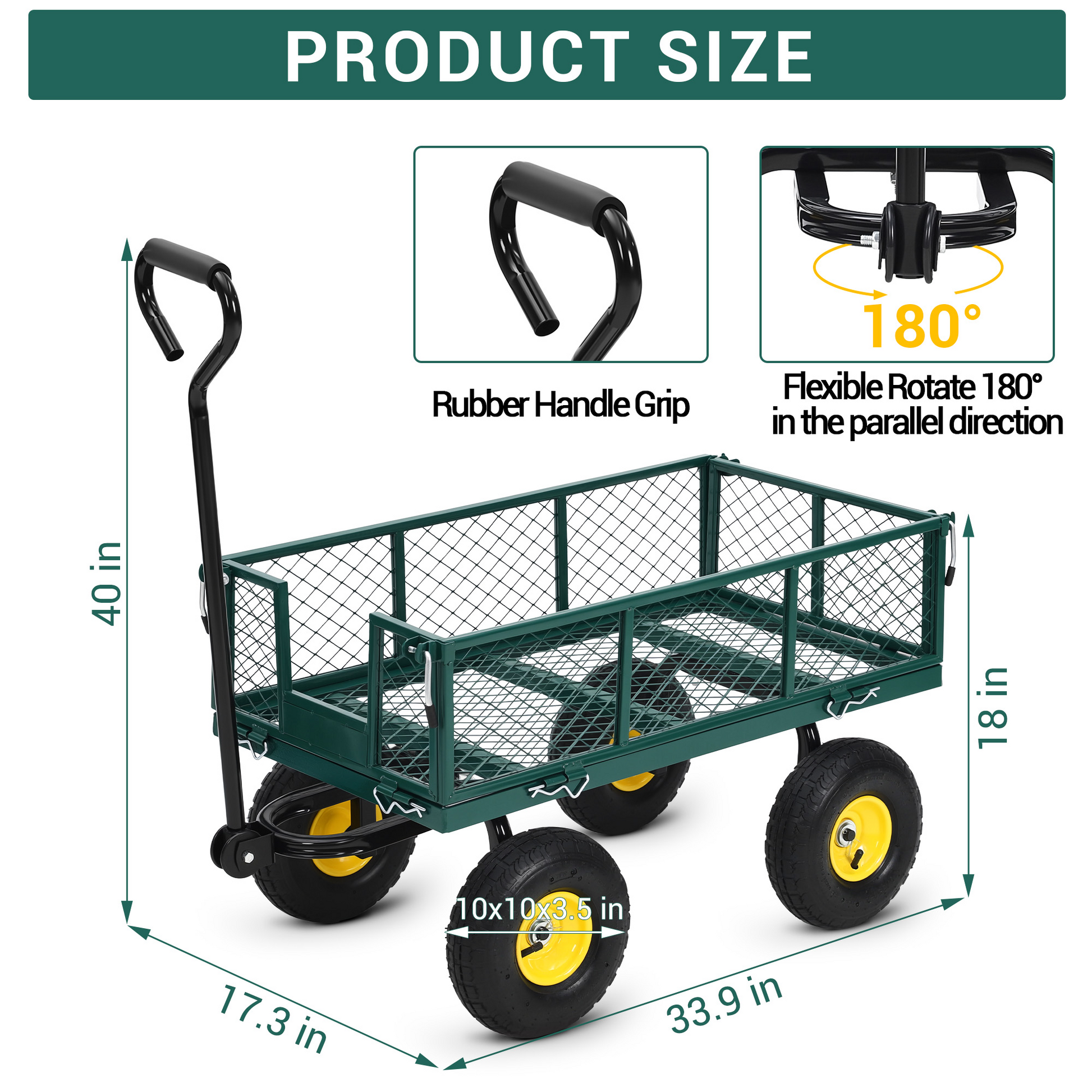 Garvee Heavy Duty Steel Garden Cart 550 LBS Load 3-in-1 Design 10" Pneumatic Tires 180° Rotating Handle Removable Sides for Farm Yard