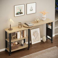 Garvee 360° Rotatable End Table with Charging Station, Extra Storage, Lockable Wheels, MDF & Metal, for Bedroom, Living Room, Wood Color