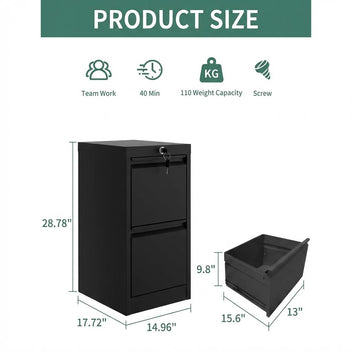 Garvee 2 Drawers File Cabinet with Lock, Metal Filing Cabinet for Letter/Legal/A4/F4 Documents, Secure Locking, Anti-Tilt System, Vertical Storage Cabinets for Home Office, Black