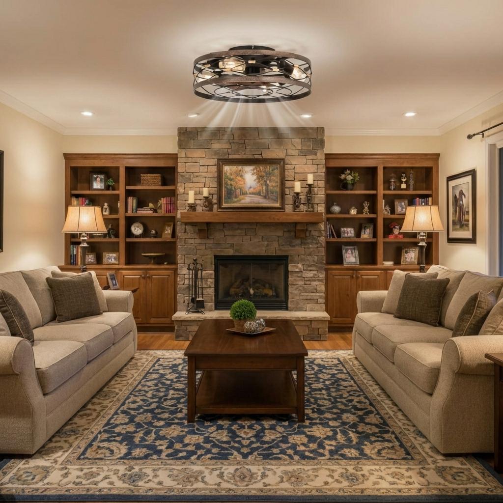 Garvee 20" Farmhouse Flush Mount Ceiling Fan with Lights, 6-Speed Reversible and Remote Control for Living Room, Bedroom, Kitchen, Copper