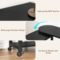 Garvee 360° Rotatable End Table with Charging Station, Extra Storage, Lockable Wheels, MDF & Metal, for Bedroom, Living Room, Black