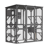 Garvee 70" Large Wooden Cat Cage with Roof, Multi-Level Cat House with 4 Platforms, Hammock & Scratching Post, Cats Enclosure Window Access for Outdoor & Indoor - Dark Gray