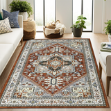 Garvee Vintage Area Rug, Stain Resistant Carpet, Machine Washable Ultra-Soft Non-Slip Rugs, Multiple Sizes & Colors for Bedroom, Living&Dining Room - Red