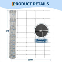 Garvee 5'x164' Cattle Fence - 15-Gauge Galvanized Steel with Zinc Coating, Reinforced Joints for Livestock & Garden Protection