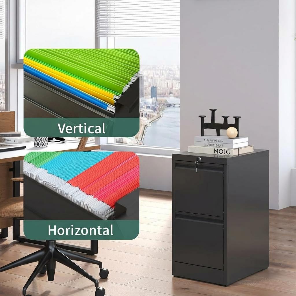 Garvee 2 Drawers File Cabinet with Lock, Metal Filing Cabinet for Letter/Legal/A4/F4 Documents, Secure Locking, Anti-Tilt System, Vertical Storage Cabinets for Home Office, Black