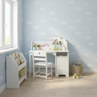 Garvee Kids Desk and Chair Set, Study Desk for Kids with Hutch, Storage Cabinet, Wooden Children Study Table, Student Writing Desk for Kids Bedroom & Study Room, White