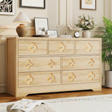 Garvee 7 Drawers Dresser for Bedroom, 54" Boho Wide Dresser Chest of Drawers, Clothes Storage Cabinet, Decorative Drawer Front Organizer for Bedroom, Living Room, Hallway, Natural Wood - Brown