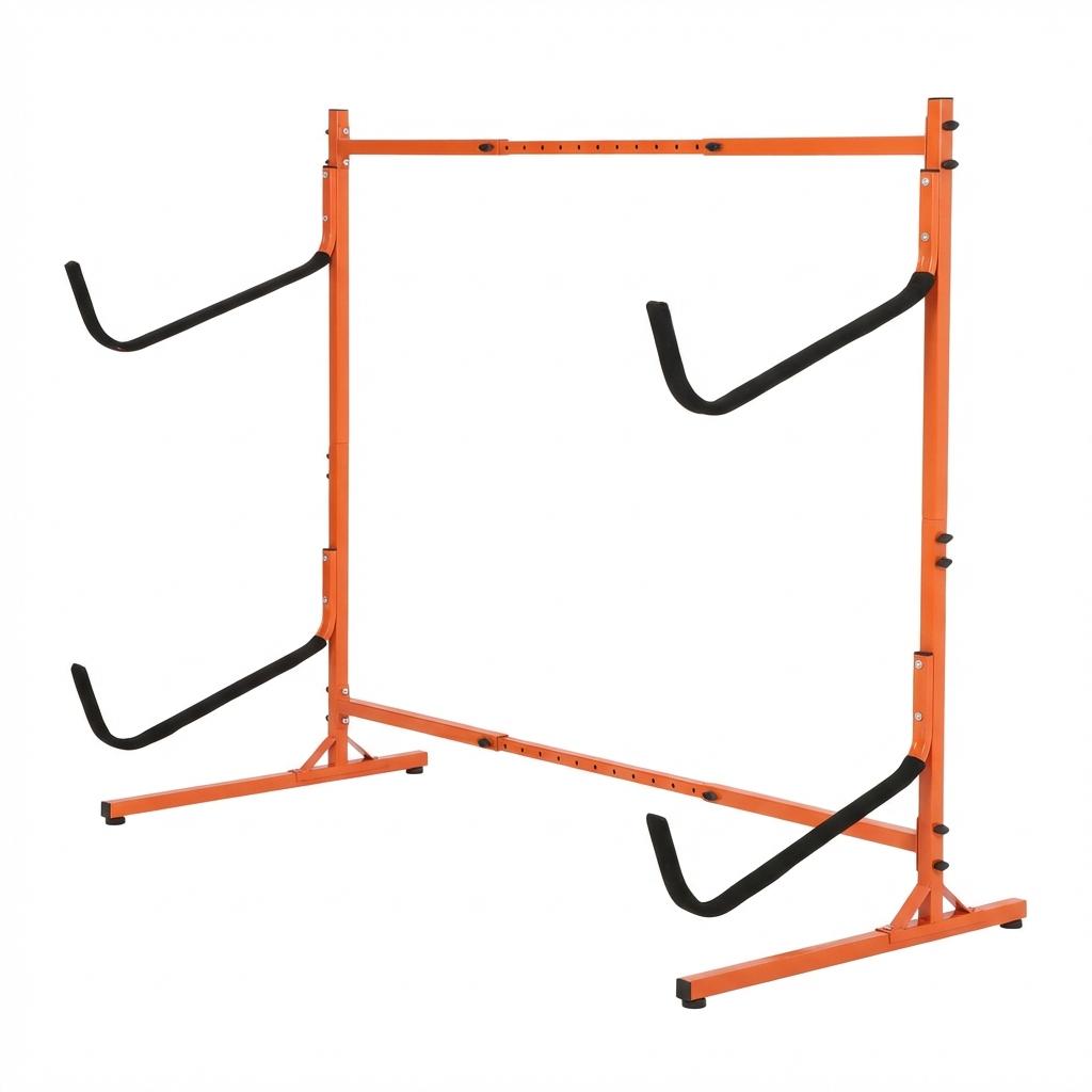 Garvee Heavy Duty Freestanding Kayak Storage Rack – Adjustable Steel Stand for 2 or 4 Kayaks, Canoes, Paddleboards, Surfboards – Padded Arms, Indoor/Outdoor Organizer – Orange Color