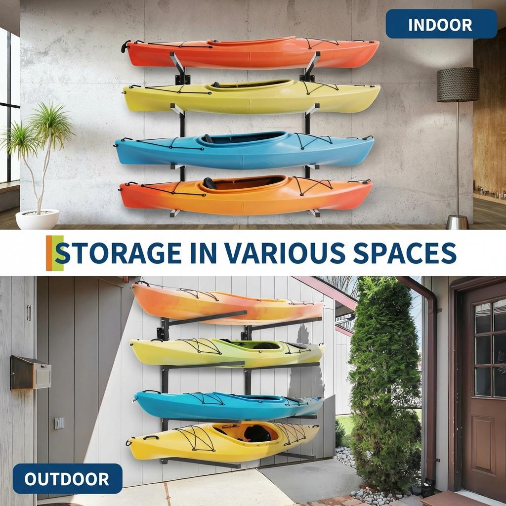 Garvee Heavy Duty Adjustable Kayak Storage Rack – 400 lbs Capacity Freestanding or Wall Mount Stand – Fits Kayak, Canoe, Paddle Board, SUP, Surfboard – For Indoor/Outdoor Garage – Black