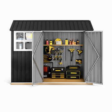 Garvee 6' x 8' Outdoor Storage Shed Metal Building with Lockable Doors & Windows Galvanized Steel Weatherproof Ventilated for Garden Backyard