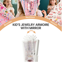 Garvee Freestanding Jewelry Armoire Cabinet with Led Light, Full-Length Mirror and 3 Storage Drawers for Girls, White