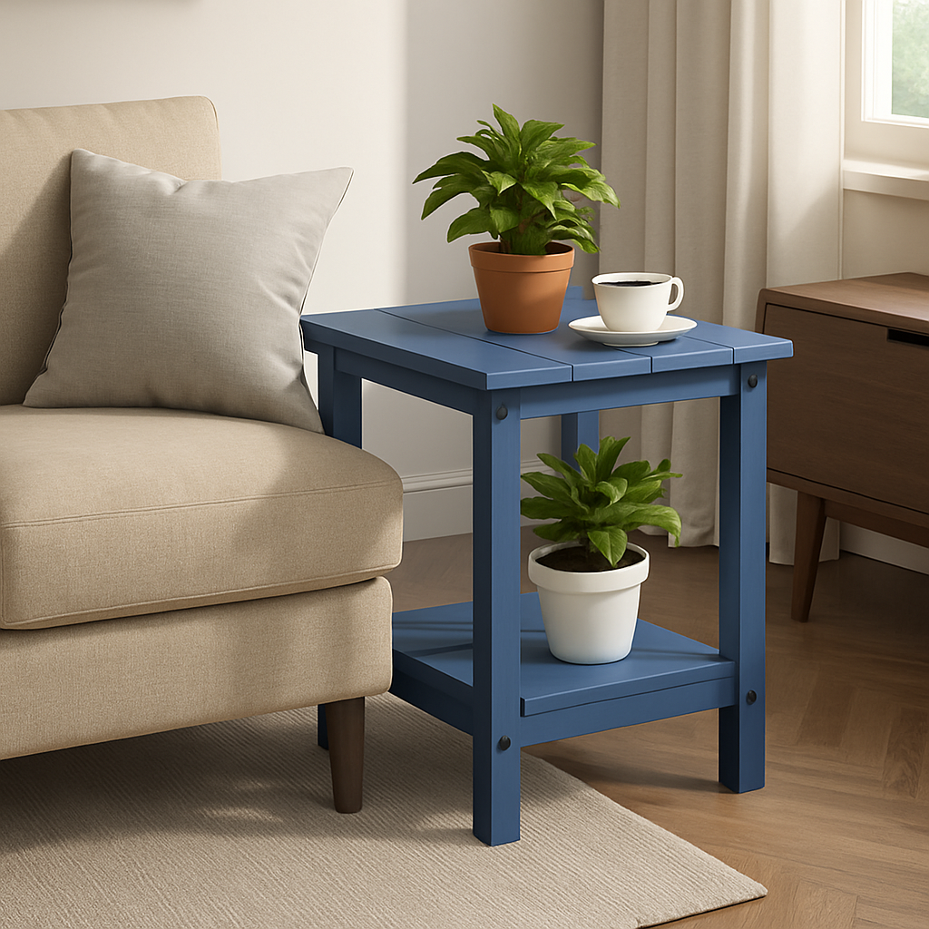Garvee Adirondack Side Table, HDPE 2-Tier Patio Side Tables for Outside, 18 x 15 inch All-Weather End Table for Patio, Pool Deck, Indoor, Backyard, Navy Blue