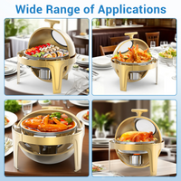 Garvee 6.3 Qt Round Roll Top Chafing Dish Buffet Set, Stainless Steel Food Warmer with Glass Window, Heat & Chill Chafer for Catering, Parties, Weddings & Banquets, Gold
