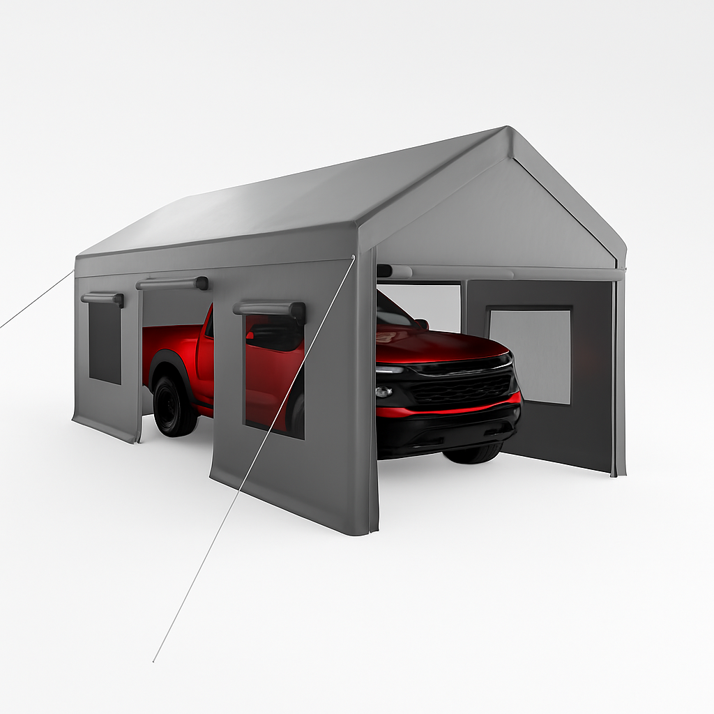 Garvee 10x20ft Portable Garage Carport Heavy Duty Steel Frame Removable Sidewalls Roll-Up Windows 180G PE Tarp Yellow Outdoor Shelter