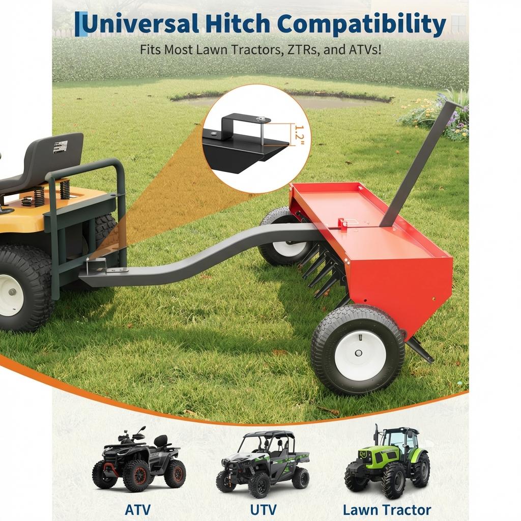 Garvee Heavy-Duty Steel Tow-Behind Lawn Plug Aerator – 48 Inch Global Hitch – Tractor Soil Aeration Attachment – Red – 48 Inch|Red