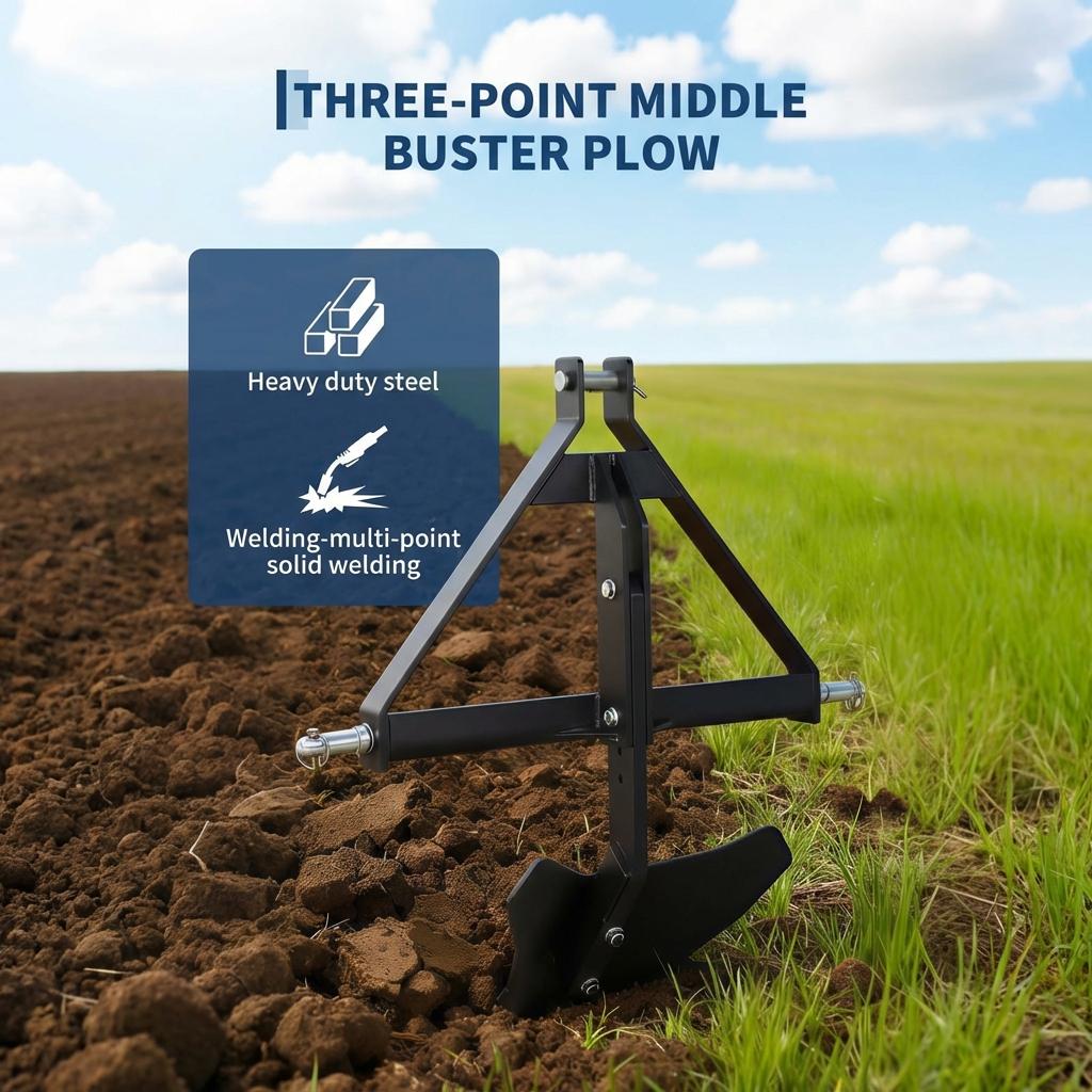 Garvee Heavy Duty Middle Buster Plow for Category 1, 3-Point Quick Hitch Tractor – Adjustable Subsoiler for Furrowing, Root Crop Harvest, Soil Breaking, Irrigation – Powder-Coated Steel Attachment, Black