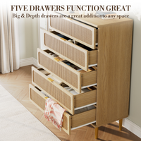 Garvee 5 Drawer Dresser for Bedroom, Rattan Chest of Drawers with Deep Drawers, Large Modern Double Dresser for Closet with Wide Top, Horizontal Wooden Dresser for Living Room, Hallway, Kids Room, Natural