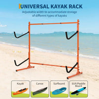 Garvee Heavy Duty Freestanding Kayak Storage Rack – Adjustable Steel Stand for 2 or 4 Kayaks, Canoes, Paddleboards, Surfboards – Padded Arms, Indoor/Outdoor Organizer – Orange Color
