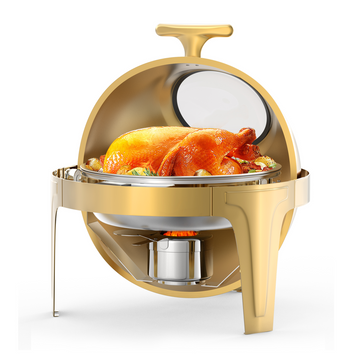 Garvee 6.3 Qt Round Roll Top Chafing Dish Buffet Set, Stainless Steel Food Warmer with Glass Window, Heat & Chill Chafer for Catering, Parties, Weddings & Banquets, Gold