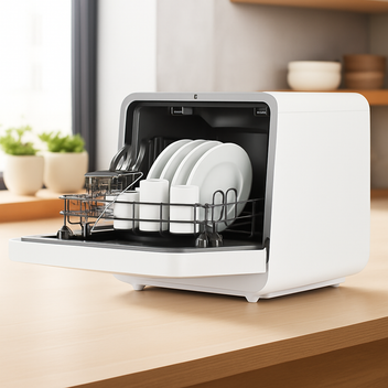 Garvee Portable Countertop Dishwasher with 6 Programs & Hot Air-Dry – Compact Energy-Saving for Apartments, RVs, Dorms – White