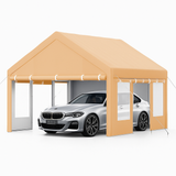 Garvee Heavy Duty Carport 13x25 FT Oversized Portable Garage with 4 Doors & 4 Windows, Reinforced Frame, Waterproof PE Tarp, All-Weather Protection, Galvanized Steel, Outdoor Shelter for Cars and Gatherings