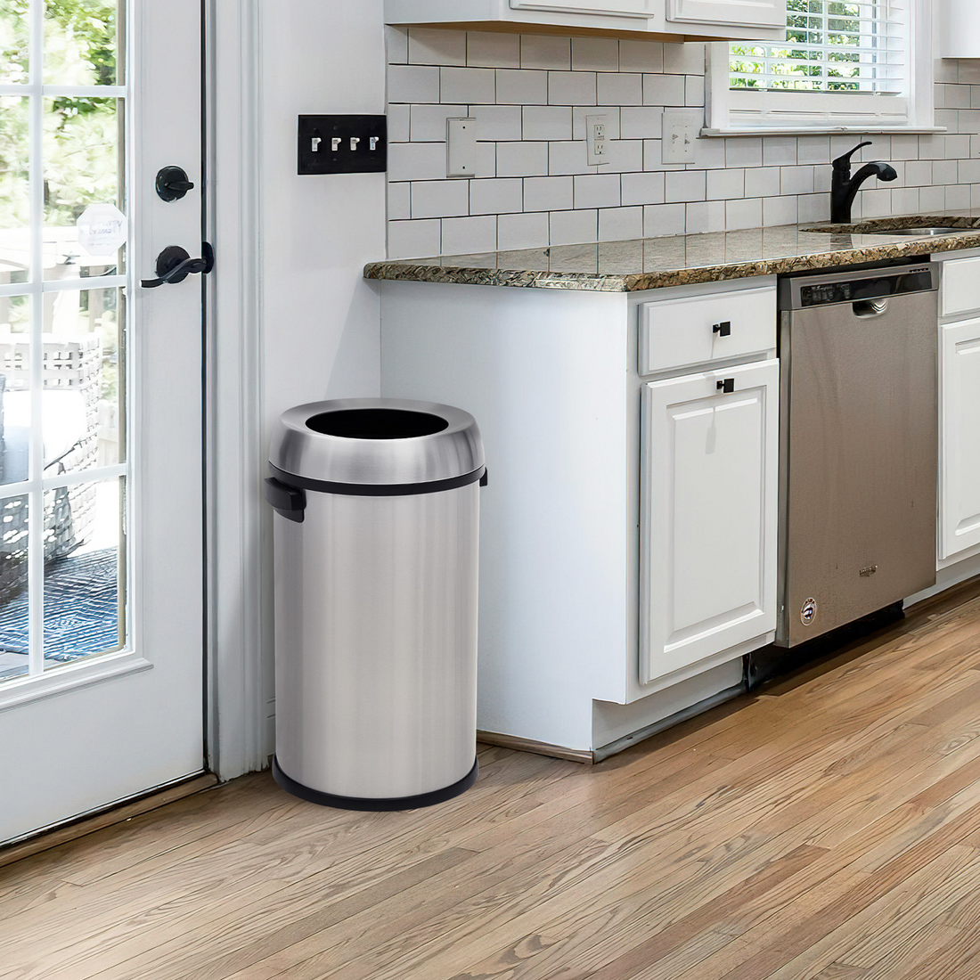 Garvee 17 Gallon Open Top Trash Can, Commercial Grade Heavy Duty Brushed Stainless Steel Outdoor Trash Can, Large Kitchen Trash Can, Silver