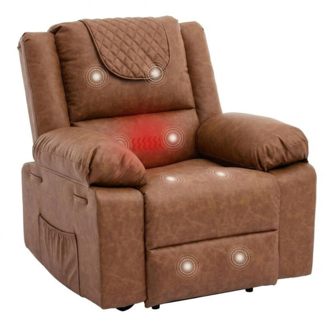 Garvee Manual Massage Recliner Chair with Heating for Adult, PU Leather Recliner Chairs Single Sofa with Side Storage Pockets and Remote Control, Suitable for Living Room/Bedroom, Brown