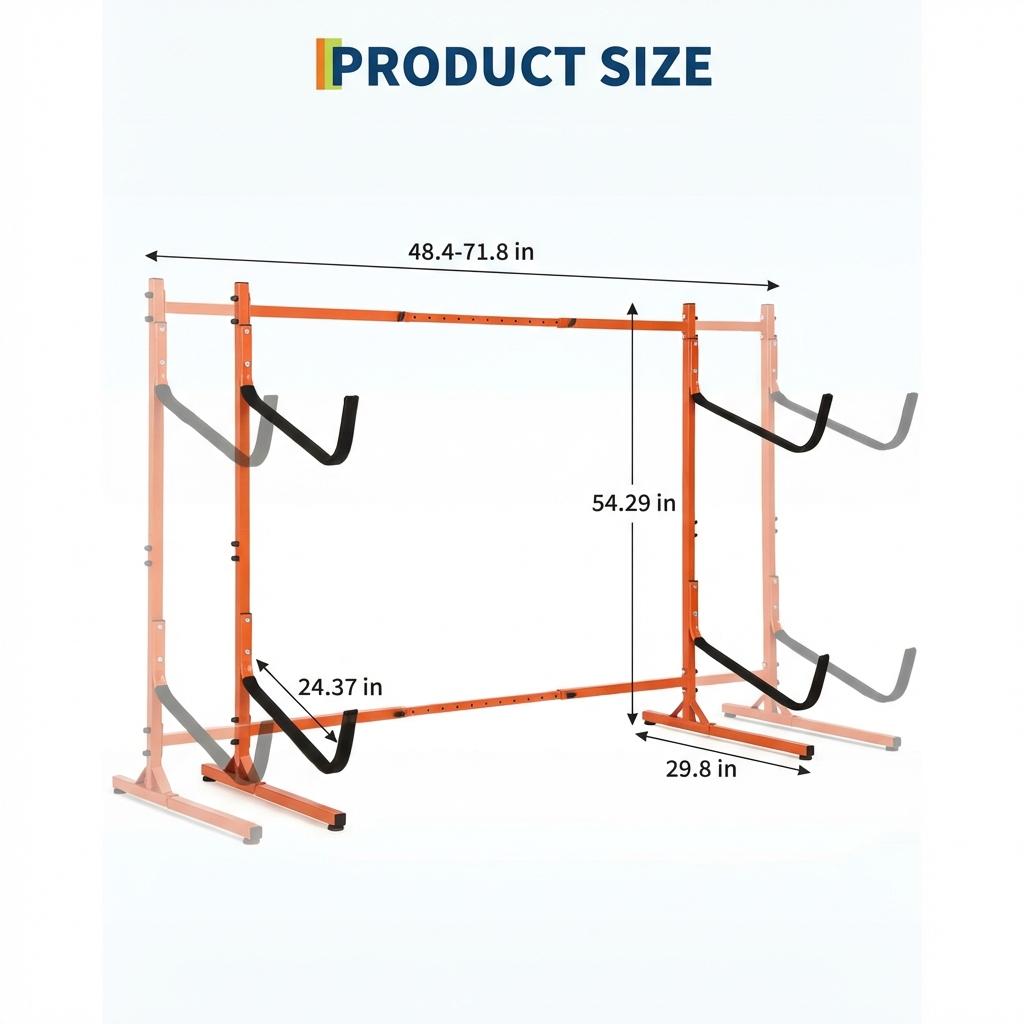 Garvee Heavy Duty Freestanding Kayak Storage Rack – Adjustable Steel Stand for 2 or 4 Kayaks, Canoes, Paddleboards, Surfboards – Padded Arms, Indoor/Outdoor Organizer – Orange Color