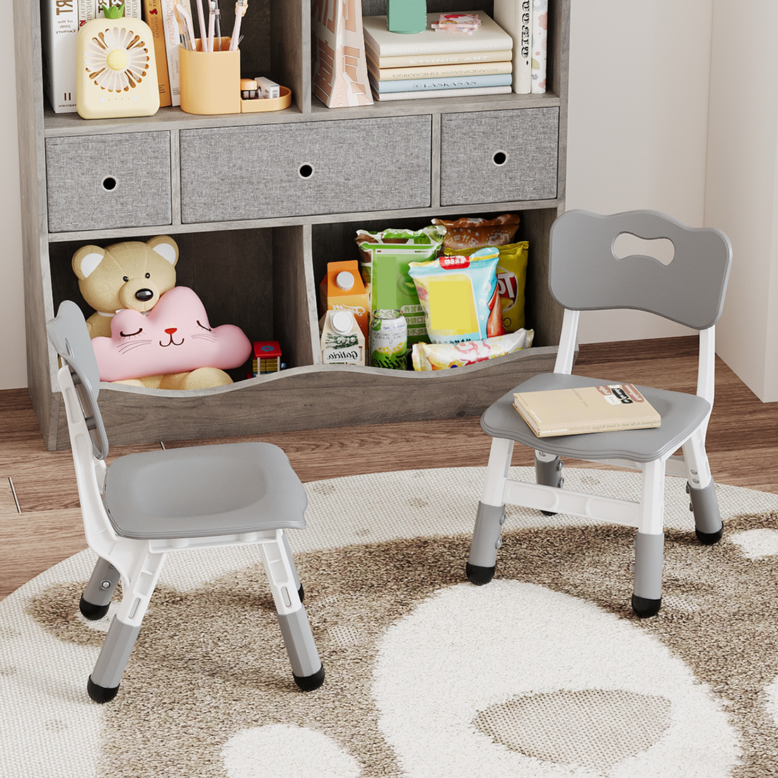 Garvee Set of 2 Kids Chairs in 3 Level Height Adjustable Design Suitable for Age 2-6 for Home Family Classroom Nursery Indoor Use, Grey