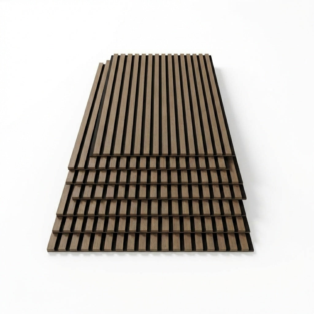 Garvee Set of 8 Modern 3D Fluted Acoustic Wood Slat Wall Panels 47.2" x 23.6" Soundproof Decorative Panels for Home Theater, Office, Studio and Interior Walls, Walnut