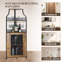 Garvee Corner Wine Bar Rack Cabinet with Detachable Wine Rack, Bar Cabinet with Glass Holder and Mesh Door, Liquor Coffe Bar Cabinet with Adjustable Shelves, Rustic Brown