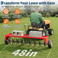 Garvee Heavy-Duty Steel Tow-Behind Lawn Plug Aerator – 48 Inch Global Hitch – Tractor Soil Aeration Attachment – Red – 48 Inch|Red