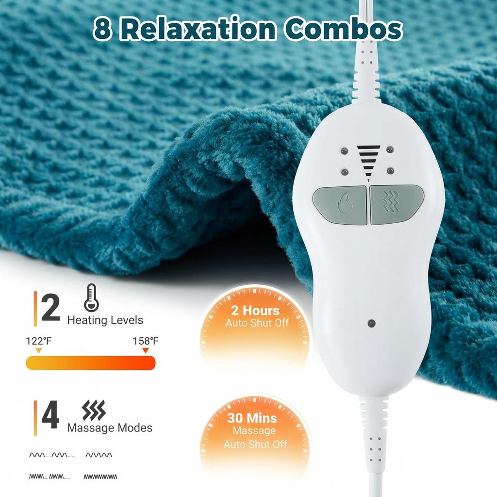 Garvee Massaging Heating Pad for Neck, Shoulders and Back, 24" x 35" Large Electric Heating Pad for Back Pain Relief with 8 Massage Combos, 2 Heat Levels, 4 Massage Motors, 2H Auto Shut-Off