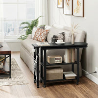 Garvee 360° Rotatable End Table with Charging Station, Extra Storage, Lockable Wheels, MDF & Metal, for Bedroom, Living Room, Black