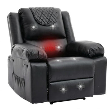 Garvee Manual Massage Recliner Chair with Heating for Adult, PU Leather Recliner Chairs Single Sofa with Side Storage Pockets and Remote Control, Suitable for Living Room/Bedroom, Black