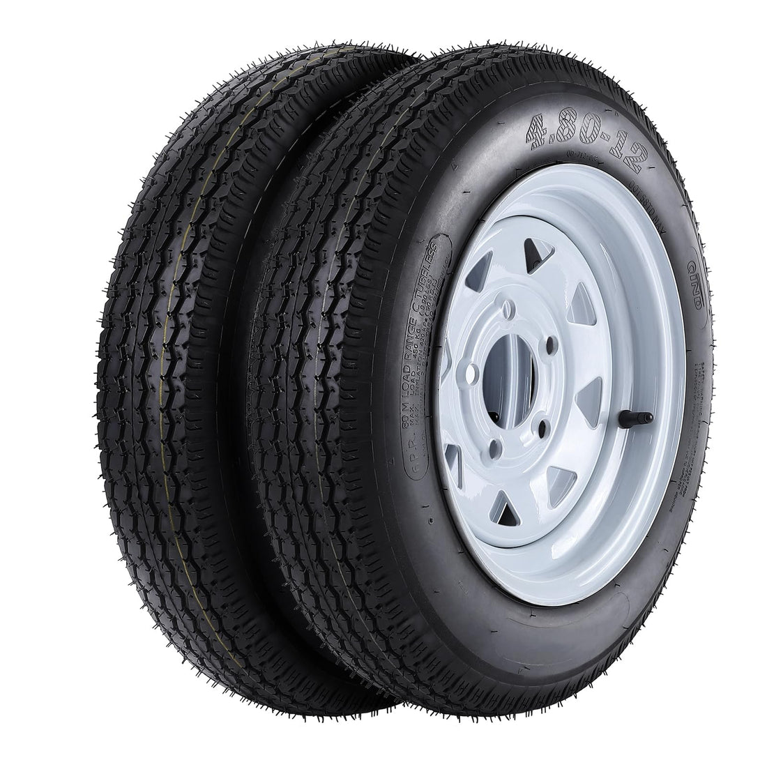 480-12 4.80x12 Trailer Tires 2Pk, 12" Rims for Stability