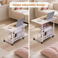 Garvee Adjustable Height Mobile Standing Desk, Portable Bedside Desk with Storage Shelves, Compact Laptop Desk for Home Office, Study, Small Spaces, Bedroom, White, 31.5"x15.7"