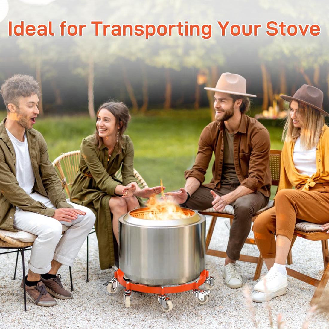 Garvee 55 Gallon Drum Dolly, 2000 LBS Capacity Heavy Duty Drum Dolly with 8 Caster Wheels, Trash Can Dolly Non-Tipping Hand, Orange Steel Frame Barrel Dolly