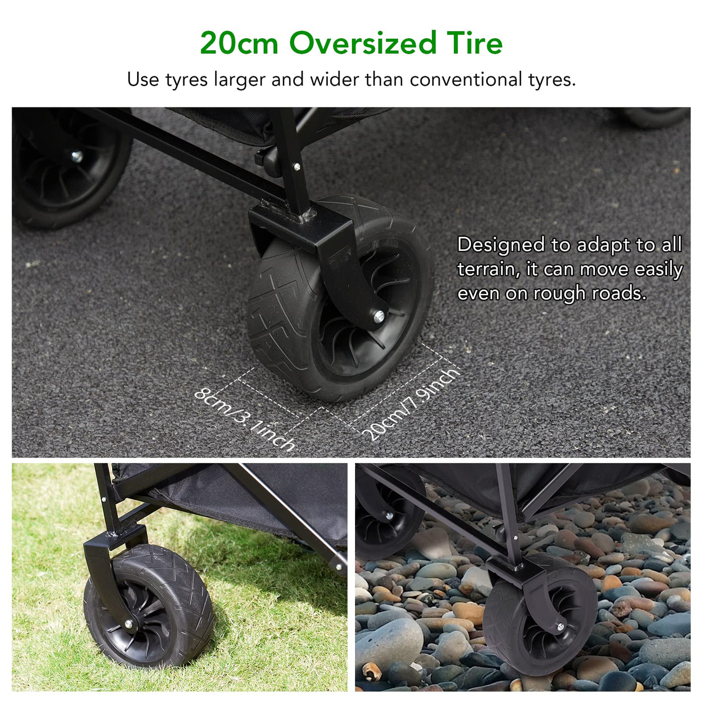 GARVEE 8 inch All Terrain Wheels Collapsible Outdoor Camping Wagon  Iron Folding Table top 4 Plate mats without brakes