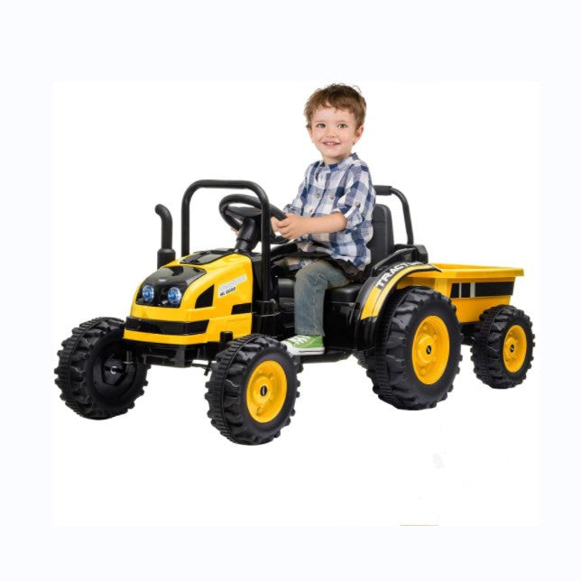 12V Kids Ride-On Tractor with Trailer, Remote, Music & Lights