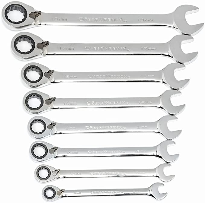 12-Piece Metric Ratchet Wrenches, 8-19mm, 72T, for Car Repair