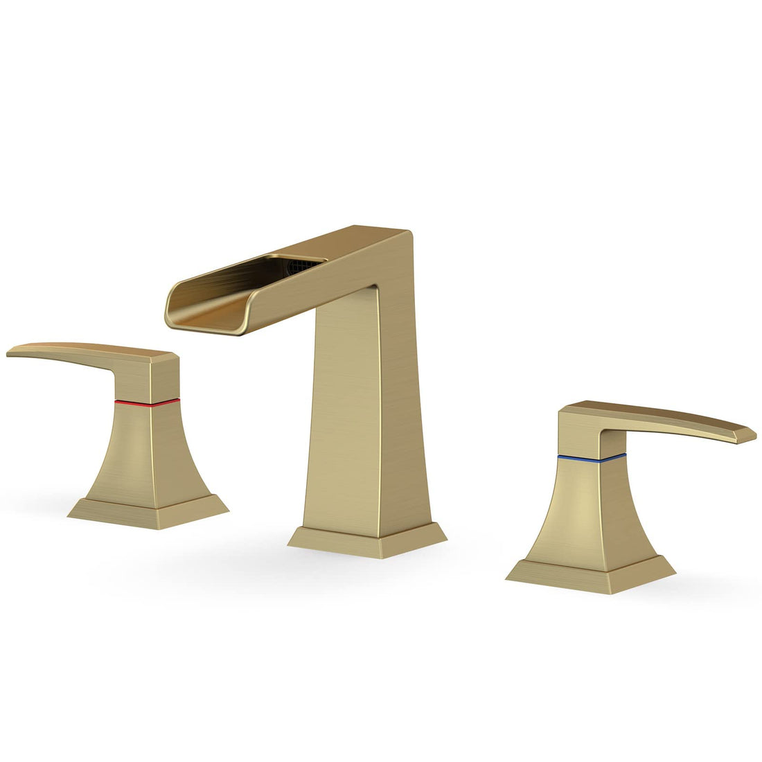 3-Hole Waterfall Bathtub Faucet Set, Brushed Gold with Lines
