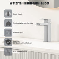 Short Handle Waterfull Bathroom Faucet in Brushed Nickel Finish