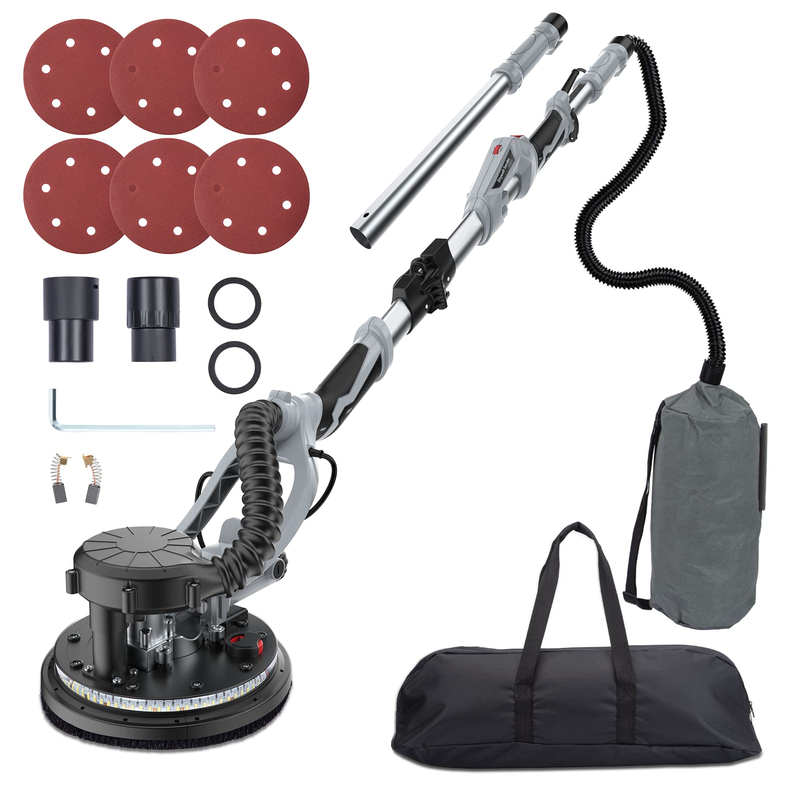 Advanced 800W Electric Drywall Sander, Variable Speed, Telescopic Handle, LED Light, and Vacuum Bag