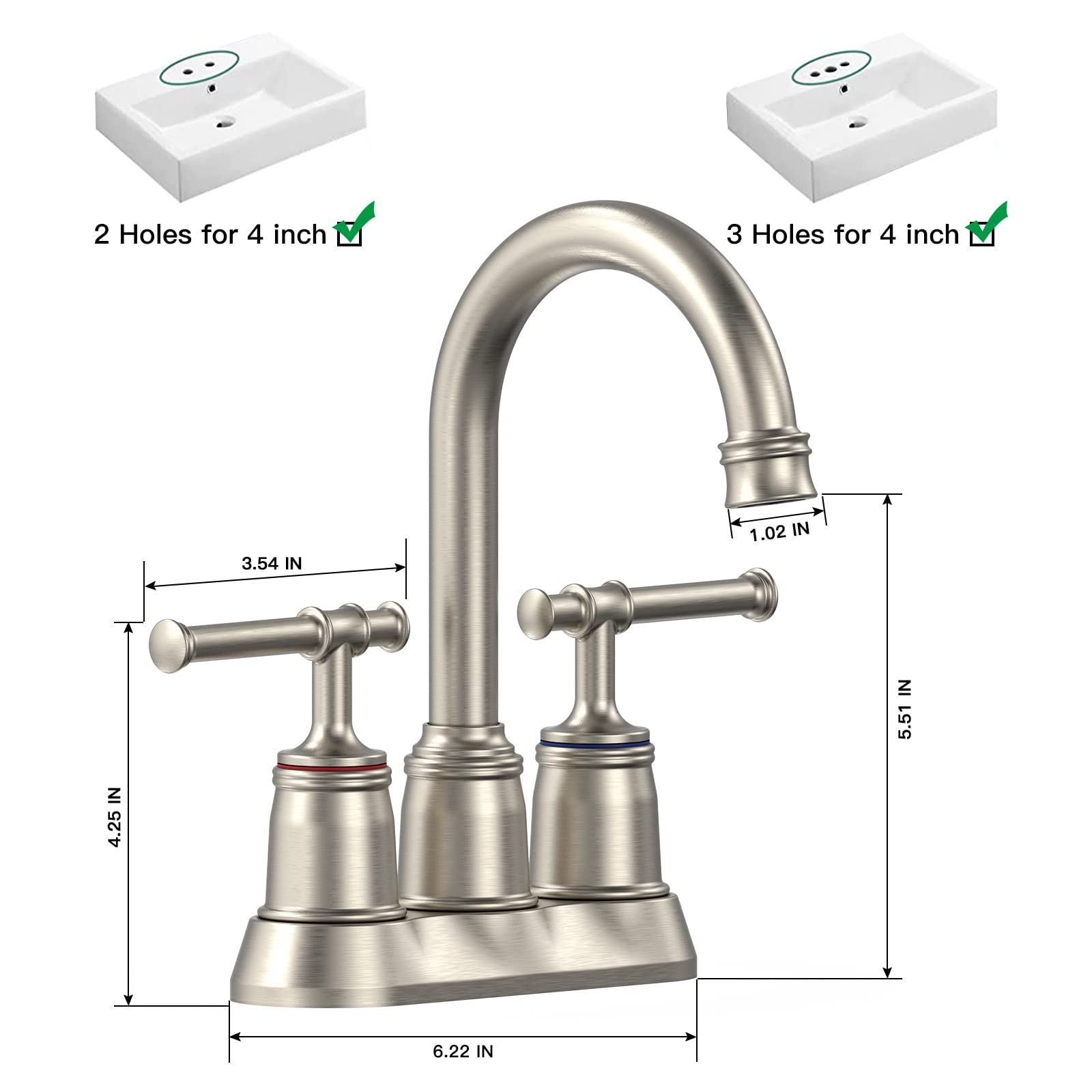 4" Classical Faucet, 2/3 Holes, Brushed Nickel, Bathroom Sink - GARVEE