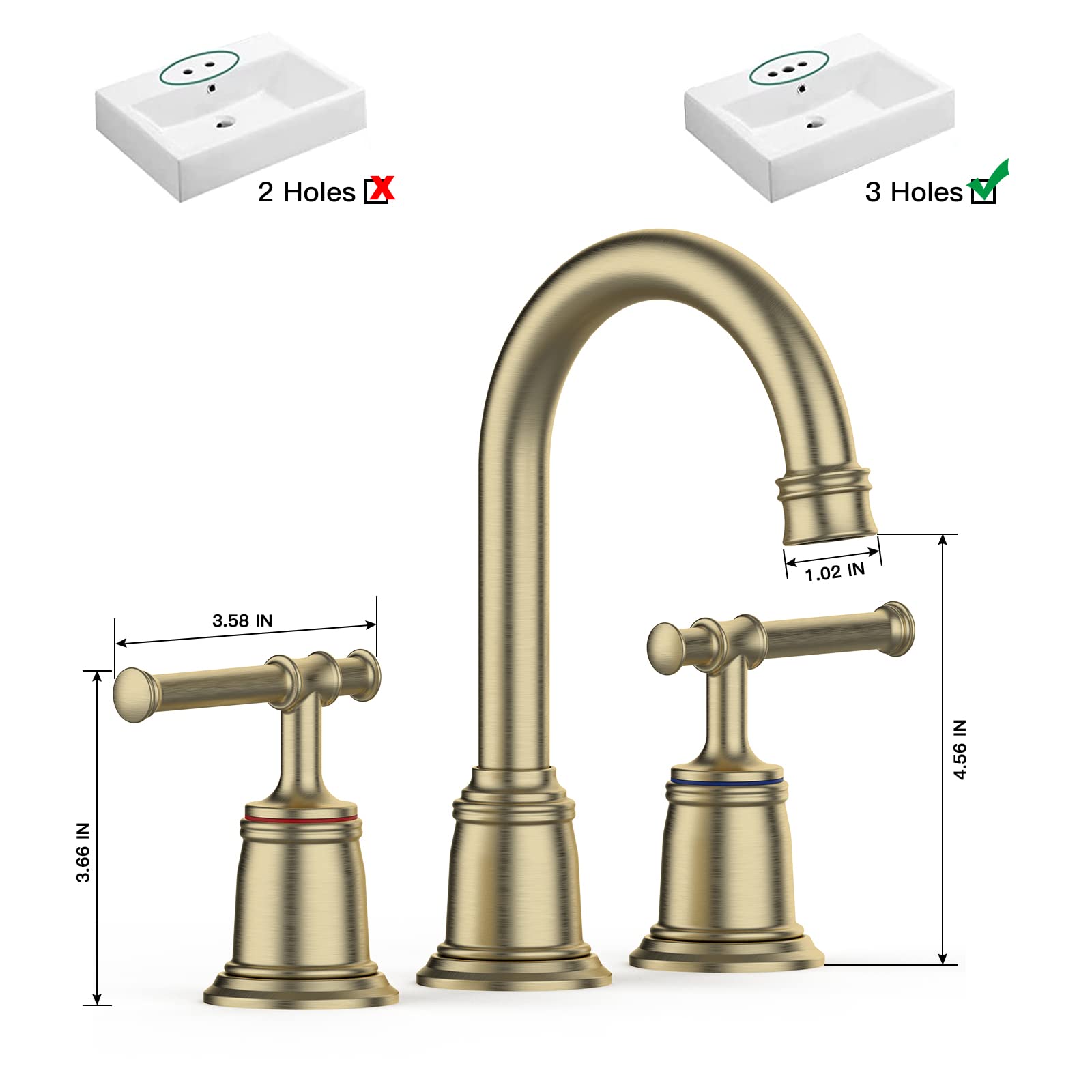 8" Widespread 3 Holes Bathroom Faucet, Brushed Gold with Drain - GARVEE